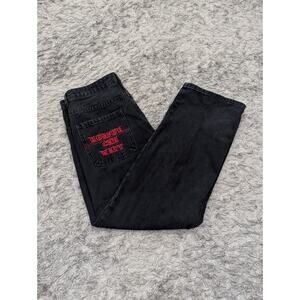 Heaven Can Wait Y2K Gothic Black Jeans Embroidered Skeleton Cross Size SMALL